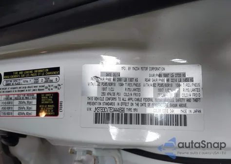 2014 Mazda Cx-9 Touring from USA, damaged, VIN JM3TB3CV7E0444698